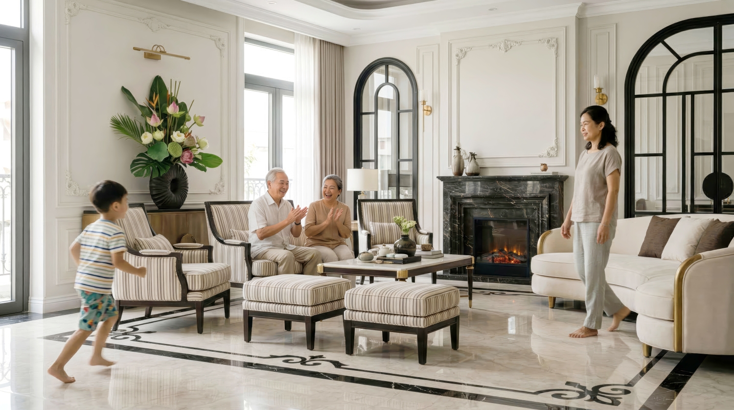 Gia đình sum vầy trong không gian phòng khách